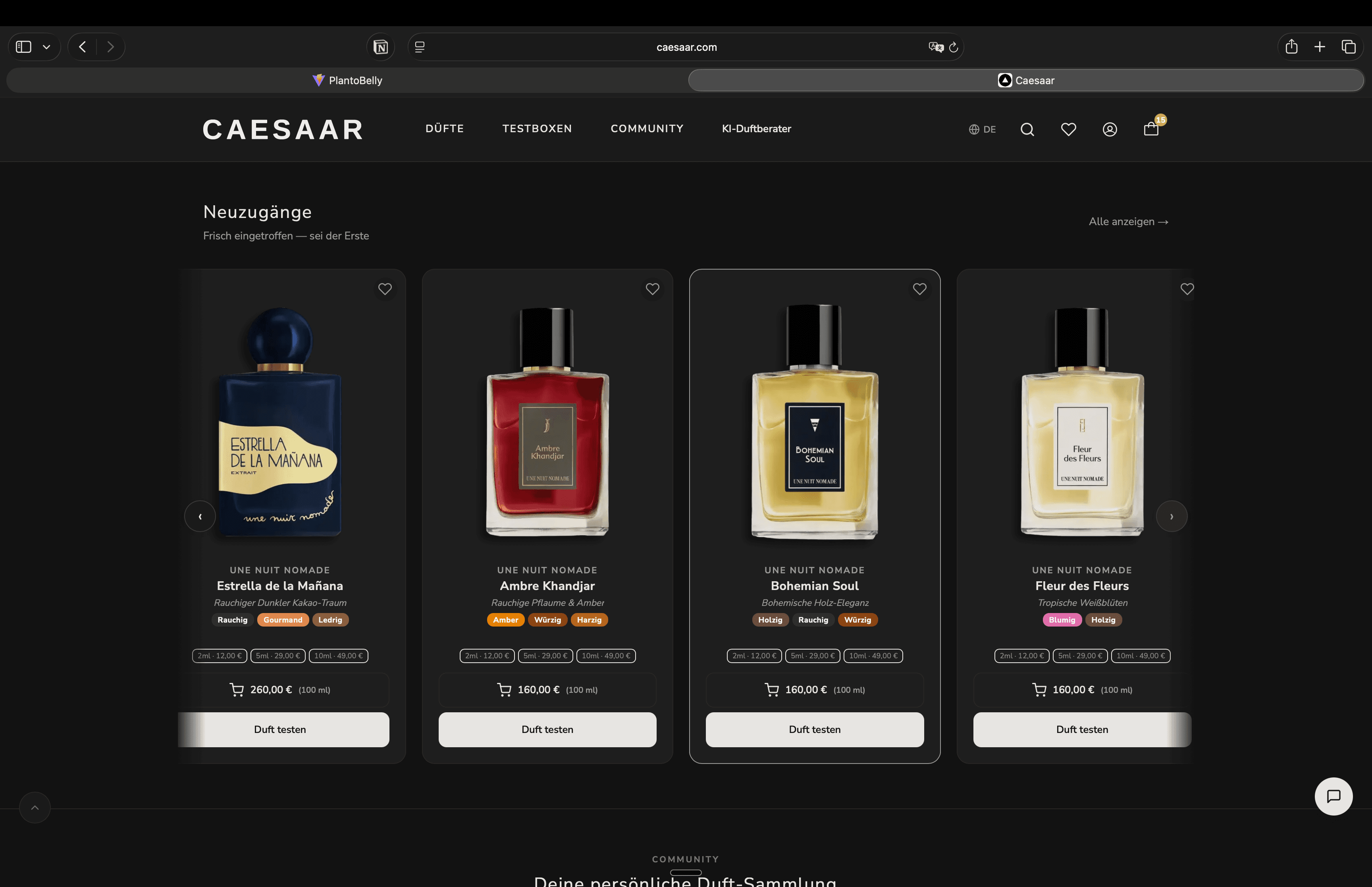 Produktliste im Dark Mode