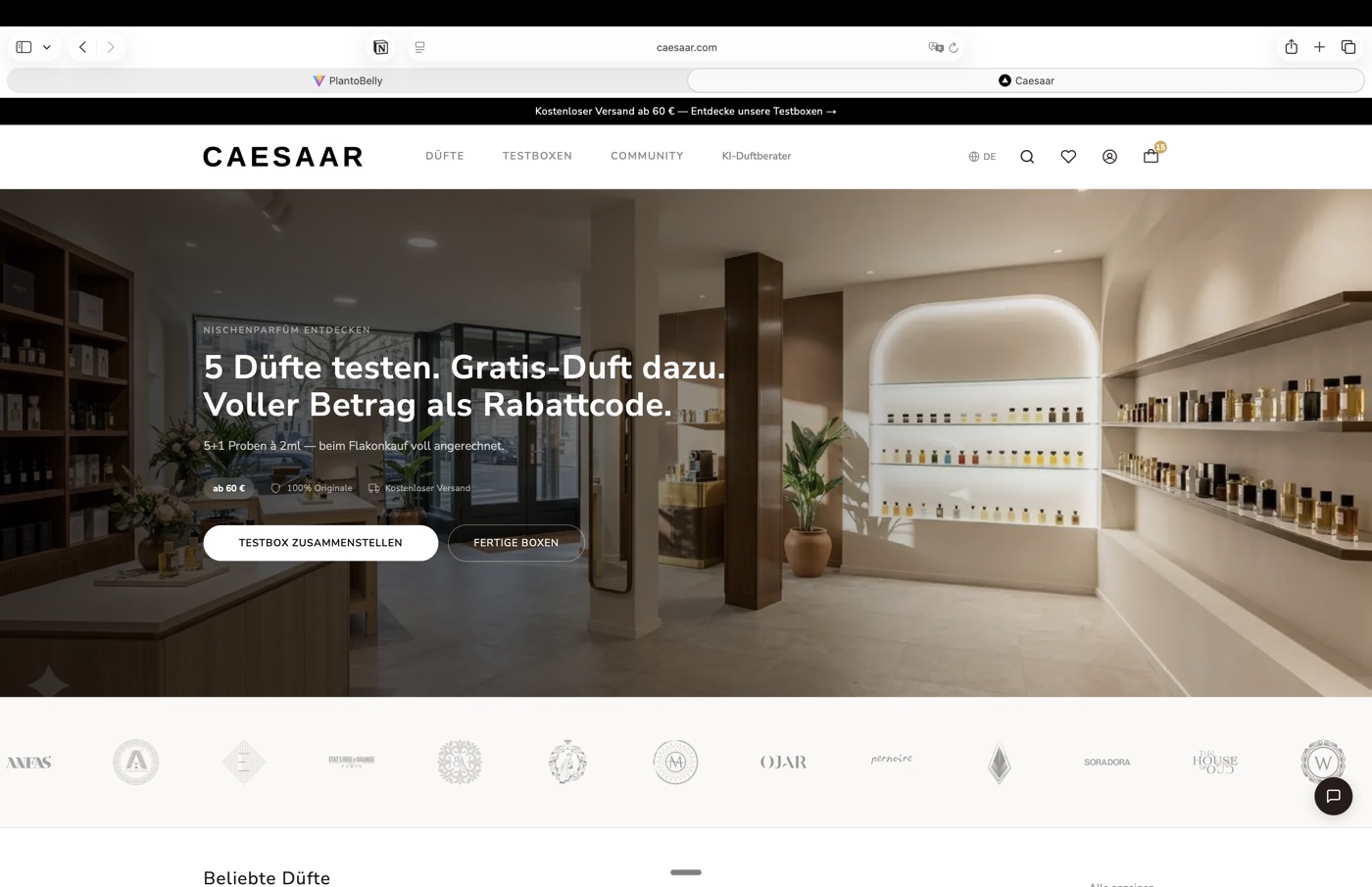 Startseite des Online-Shops Caesaar